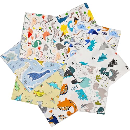 Fabric, 8 pcs/lot Fat Quarter Fabric Bundles 100% Cotton 19.69'' x 19.69''(50 x 50cm) Quilting Cotton Pre-Cut Squares Sheets for Patchwork Sewing Quilting Crafting, Dinosaur Pattern. - color: M-1