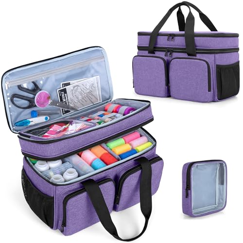 BAFASO Large Sewing Organizer Bag with an Individual Pouch, Purple - color: Purple