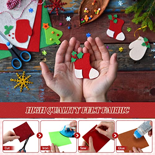 Macarrie 200 Pcs Christmas Felt Fabric Sheets 4x4 Inch 1mm Thick