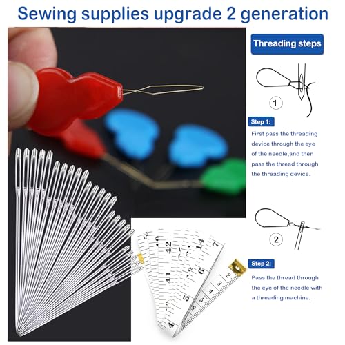 75 PCS Large Eye Sewing Needles, 5 Sizes Hand Sewing Needles with 4 Pcs Needle Threader, Including Embroidery - color: 75 pack