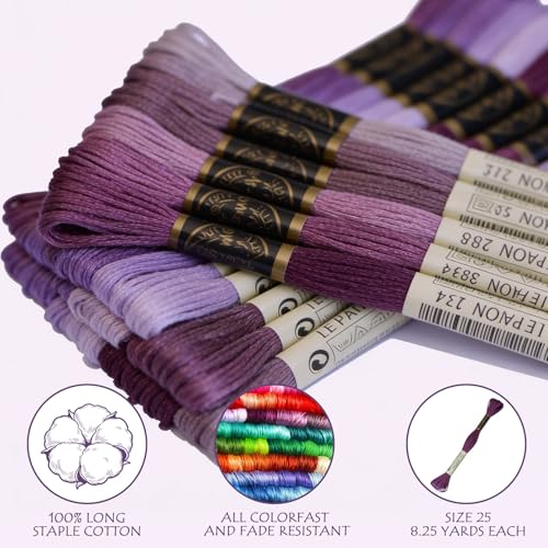 Embroidery Floss - Cross Stitch Threads - Friendship Bracelets Floss - Crafts Floss - 14 Skeins Per Pack Embroidery Floss, Dark Violet Gradient - color: Drk Violet Gradient