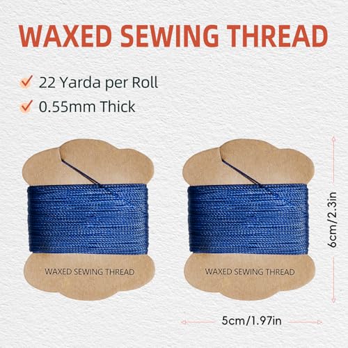 Upholstery Repair Kit: Extra Strong Waxed Sewing Thread 2 Rolls (Dark Blue) &Heavy Duty Household Hand Needles (7 PCS) for Leather, Canvas, Bookbinding & Quilting Thread - color: Dark Blue