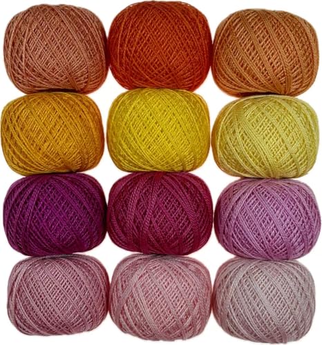 KCS Mercerized Pearl Cotton Thread Size 8 Crochet Needlework Embroidery Threads Ball (12, 12balls20) - color: 12balls20