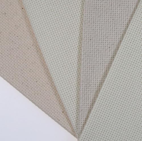 KCS 4 pc of 12" x 18"(30cmx45cm) 14CT Counted Cotton Aida Cloth Cross Stitch Fabric (Cream+Oatmeal) - color: Cream+oatmeal