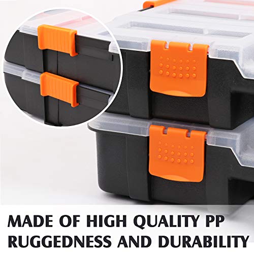 MIXPOWER 15-inch 2pcs Toolbox Organizer Sets, 20 Removable Dividers, Durable Plastic Box, Excellent for Screws, Nuts, Small Parts, 34-Compartment Black/Orange 2 Pieces Set (Pack of 2) - size: Black/Orange (Pack of 2)