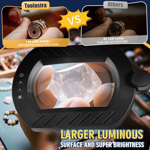 12X Magnifying Glass with Light and Stand, 144 LED Lighted Magnifying Lamp