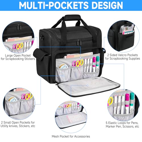Craft Bag for Scrapbook Supplies, Large Scrapbook Tote with 15.6'' Laptop Sleeve, Art Supply Storage Bag with Multiple Pockets for Scrapbooking Tools, Black - color: Black, size: Without Trolley