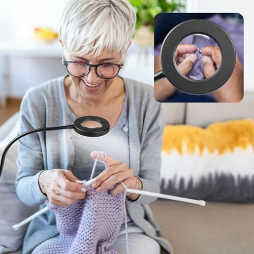 LALISU Clip on Lamp, 5X Magnifying Glass with Light LED Desk Clip Lamps - color: Black with magnifying