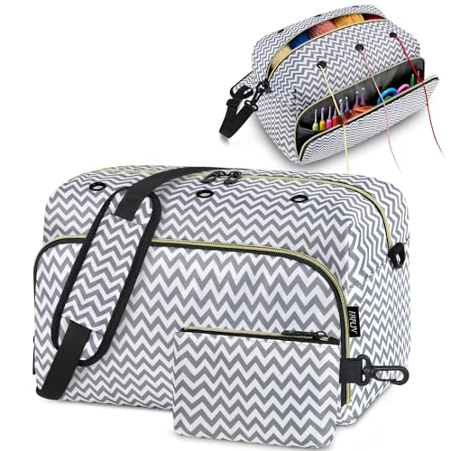 IBFUN Crochet Yarn Knitting Bag Organizer for Knit Accessories Hooks - color: L-Gray, size: Large