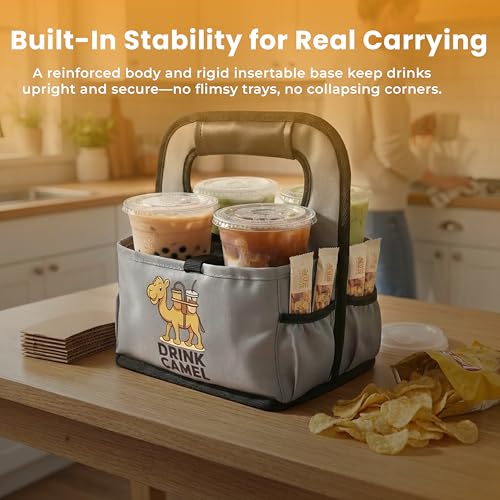 Drink Carrier with Handle – Durable No-Spill Insulated (4 Cup, Grey) - color: grey, size: 4 cup