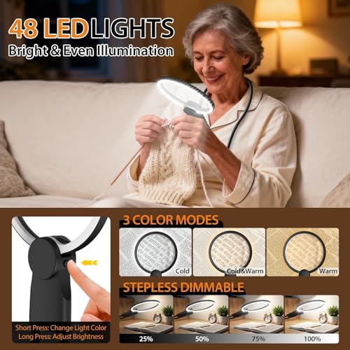 Hands-Free Magnifying Glass with Light, 5X Neck Magnifier for Close Work, Reading Small Print, Cross Stitch, Sewing & Crafts, Rechargeable Lighted Magnifier, Vision Aid for Seniors & Low Vision - size: 1000mAh Magnetic
