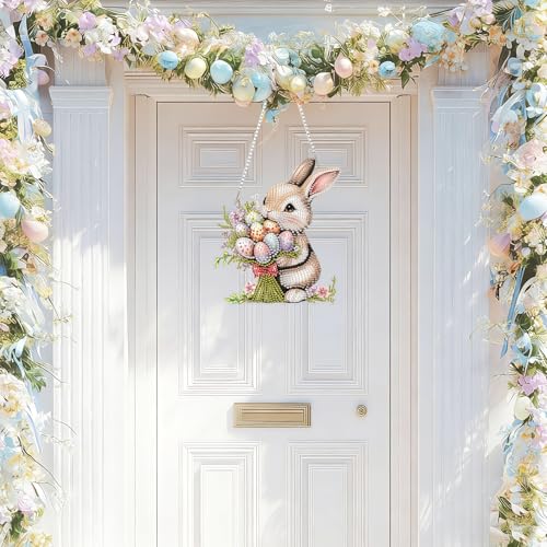 NAIMOER Easter Bunny Diamond Art Hanging Kits for Adults, 5D Special Shaped Rhinestone, DIY Acrylic Spring Diamond Art Painting Window Pendants Home Garden Wall Hanging Ornament Kits, Double Sided - color: Easter 02