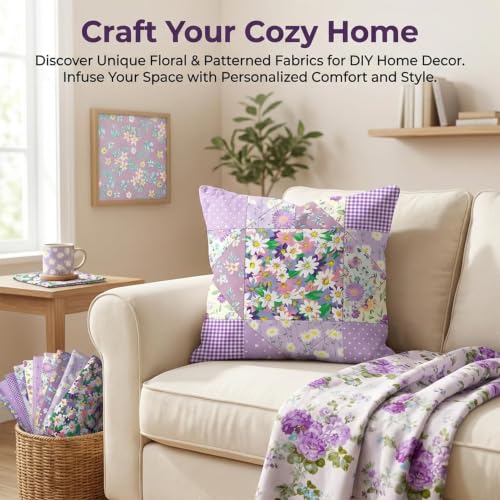 Purple Cotton Fabric Bundles, 7 pcs Precuts 15.7" x 19.7" - color: Purple Garden