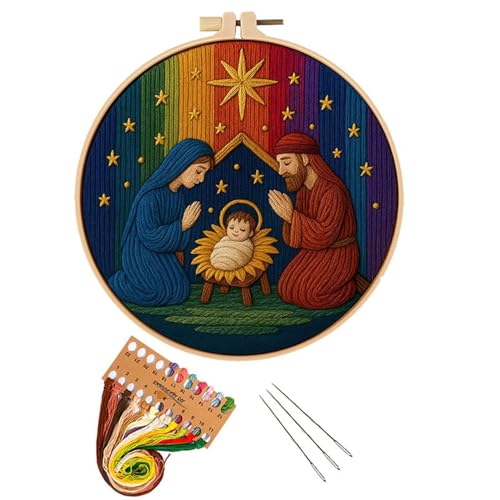 Christmas Nativity Embroidery Kit, Cross Stitch Kit for Adults DIY Craft - color: shengjing-3