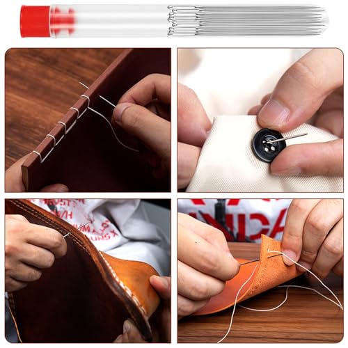 25PCS Large Eye Sewing Needles, 5 Sizes Steel Needles for Hand Sewing, Leather Needles, Stainless Steel Yarn Knitting Needles with Threaders for Handsewing Art Crafts