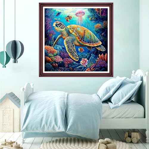 Funchey Counted Cross Stitch Kits for Adults Needlepoint Kits Unprinted Cross Stitching Embroidery Kit 11CT Cross Stitch Supplies-Turtle Underwater World 18x18 inch - color: ArtsKits13