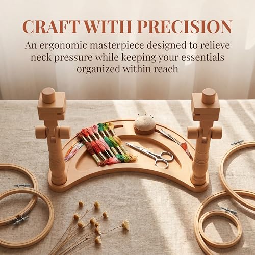 Huacan Embroidery Hoop Stand Adjustable - 360°Rotated Embroidery Frame Stand, Cross Stitch Stand, Beech Wood Embroidery Hoop Holder