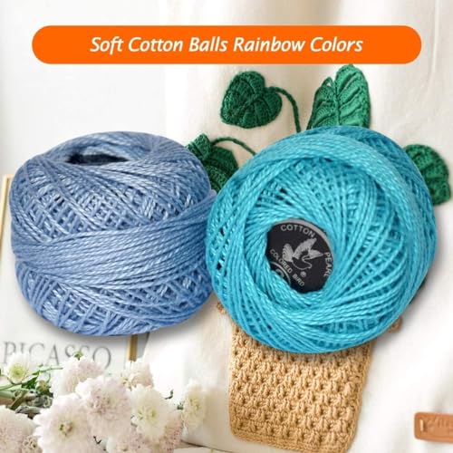 Size 8 Crochet Thread 10 Colors for Crochet Hardanger Cross Stitch Needlepoint Hand Embroidery (New Blue Series) - color: Lt Blue Series