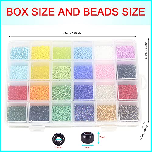 Glass Seed Beads Assorted Kit - Size 12/0 (2mm Tiny), 24 Multicolor Options (14,400pcs Total) with Organizer Box for Adult DIY Jewelry Making - color: 24 Colors Mix-Mixing Opaque and Transparent Colors