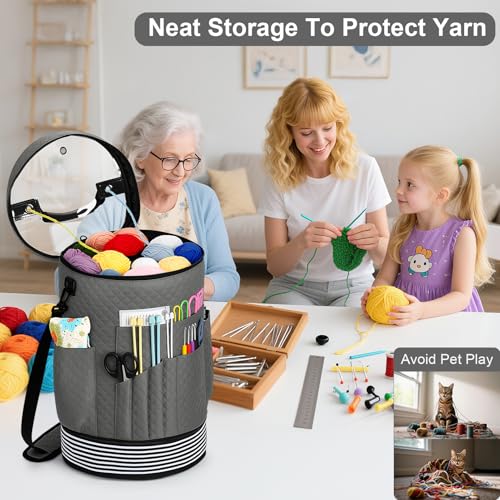 Crochet Yarn Knitting Bag 3PCS Expandable Large Yarn Storage Organizer Bag - color: Gray