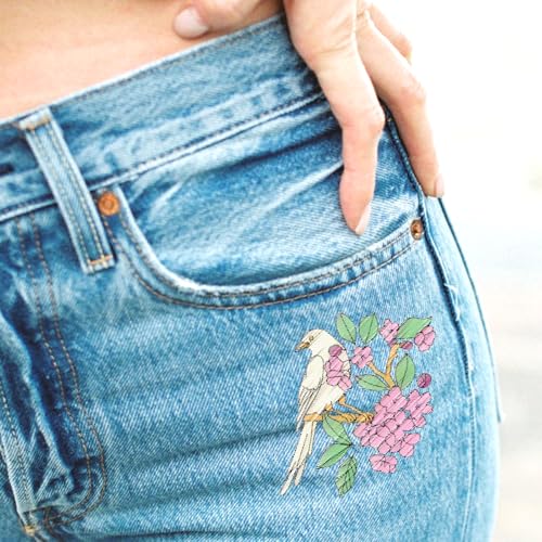 ORIGACH 4 Sheets Water Soluble Embroidery Patterns Stabilizers - Pre-Printed Birds & Flower Garlands Designs - Stick & Stitch Embroidery Paper for Hand Sewing Lovers - color: Birds & Flower Garlands