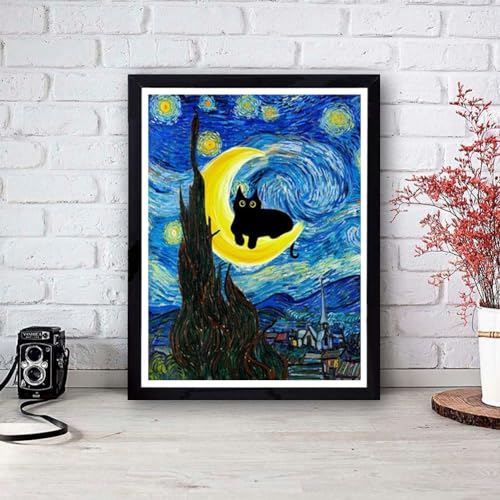 4 Pack Black Cat Starry Sky Flower Stamped Cross Stitch Kits for Adults - color: 4 Pack Cat Cross Stitch 12x16in
