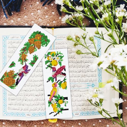 BEUNITONE 6 Pcs Cross Stitch Bookmark Kit for Beginner Vintage Flower Hand Embroidery Kit with Instruction Hummingbird Stamped Embroidery Bookmarks Handmade for DIY Crafts Book Lovers 8.5''x3'' - style: Hummingbird