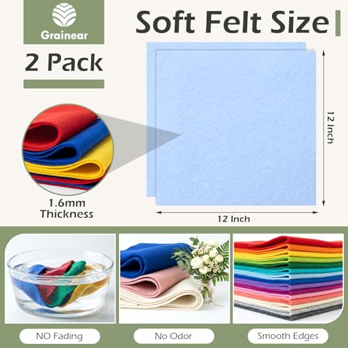 Baby Blue Soft Felt Sheets for Crafts, 12" x 12", 1.6mm Thick, 2 Pcs - color: Baby Blue