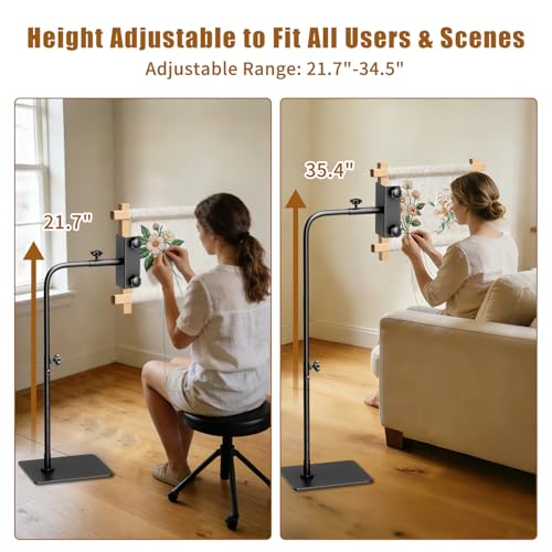 Workstand with Side Clamp for Lowery Stands, Heavy Duty Metal Needlepoint Stand, 360° Rotating & Height Adjustable Cross Stitch Floor Clampd for Embroidery, Punch Needle, Large Hoops