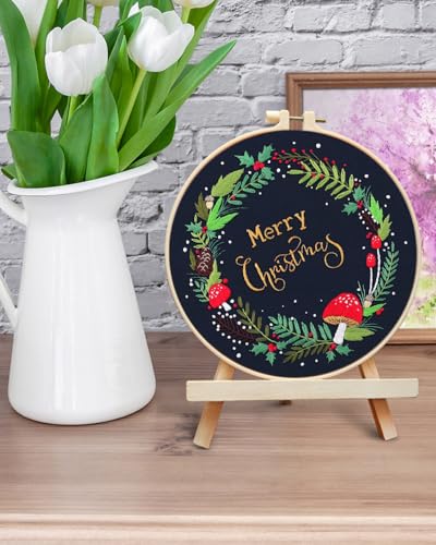 ERKOON Christmas Embroidery Kit for Beginners, Cross Stitch Set for Include Embroidery Cloth Hoops Threads for Craft Lover Hand Stitch with Embroidery Skill Techniques (Christmas Wreaths) - color: Christmas Wreaths