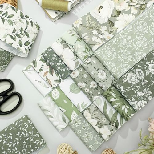 Hosuly 40 Pcs Sage Green Fabric for Quilting 2.55" Floral Jelly Fabric - color: Sage Green Floral