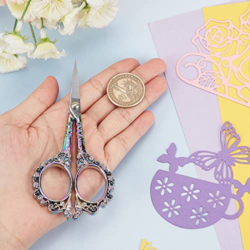 SUNNYCLUE 4.5Inch Vintage European Style Plum Blossom Scissor Sewing Scissors for Fabric & Paper Cutting Craft Threading Household Daily Use Cross-Stitch, Multi-Color - color: Rainbow Color-1pc-vintage Scissors