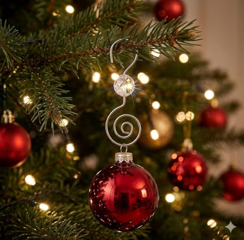 HOHIYA 36 Pack Silver Ornament Hooks Crystal Accent Tree Hangers