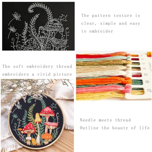 Silentsea Mushroom Embroidery Kit, Beginner Embroidery kit for Adults, Needlepoint Set Funny (Mushroom) - color: Mushroom