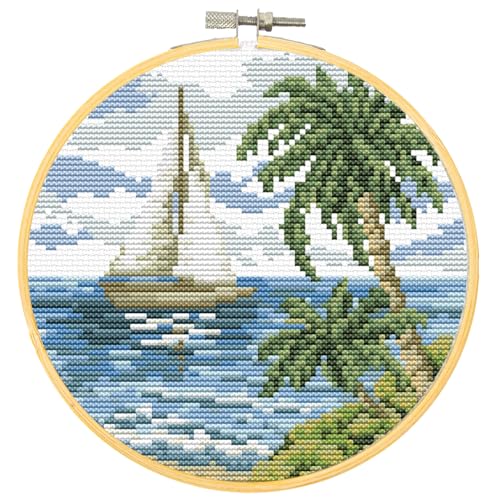 DIAMOND DOTZ Sailing Away Stamped Cross Stitch for Adults, Counted Pattern - color: Sailing Away