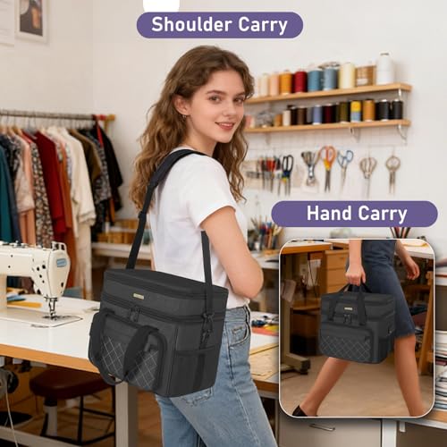 Sewing Organizer Bag with Removable Tray & Double-Layer - color: Black