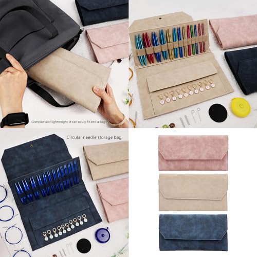 Empty Circular Knitting Needle Case with Multiple Elastic Slot Empty Crochet Hook Storage Bag Knitting Tool Organiser Crochet Hook Case - color: Navy Blue