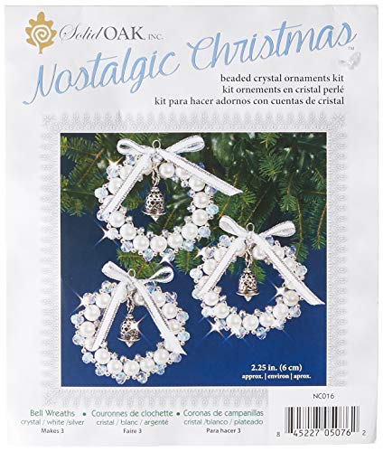 Solid Oak Beaded Orn Bell Wreath, Silver,White - size: Small