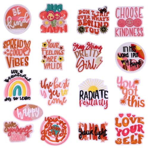 17Pcs Random Positive Affirmations Patches, Inspirational Phrases Embroidered Iron/Sew on Patches for Clothes, Hats, Jeans, Backpacks DIY Accessories - color: Positive Affirmations, 17pcs
