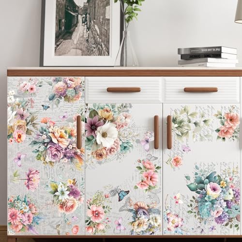 Wxiben 6 Pcs Watercolor Floral Rub on Transfers for Crafts and Furniture - style: Vintage Flower