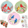 Nuberlic 3 Pack Embroidery Kit for Beginners with Cardinal & Blue Bird - color: Hummingbird and Flower