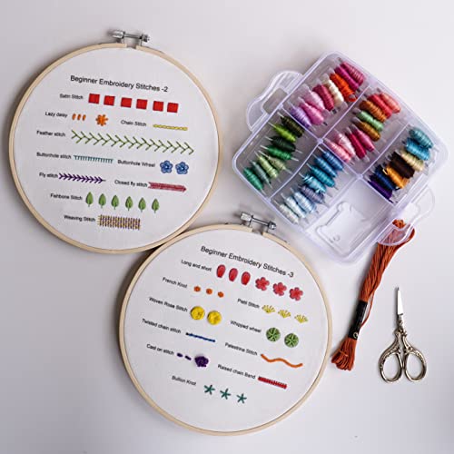Bonroy Beginners Embroidery Practice kit 3 Sets to Learn 30 Different Stitches for Craft Lover Hand Stitch with Embroidery Fabric with Skill Techniques - color: Learning Stitches