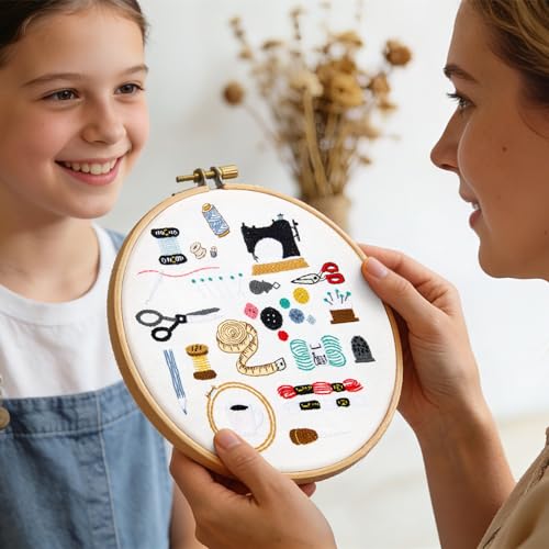 Crafmanoe Hand Embroidery Kits for Beginners Adults, Crewel Embroidery DIY Kits, Stamped Cross Stitch Kits for Beginners Adults Craft Kits for Women, Entire Set of Embroidery Supplies & Video Tutorial - color: H1075, size: 8Inch