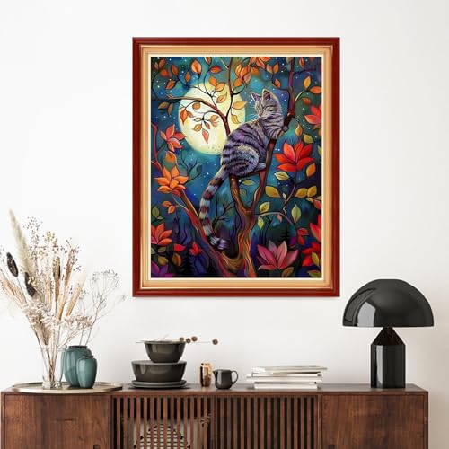 Artvxeay Stamped Cross Stitch Kits - Embroidery Kits for Beginners Cross Stitch Kits for Adults 11 CT Printed Patterns Needlepoint Kits-Cat Admiring The Moon 16x20 inch - color: Cat Admiring The Moon 16x20 inch