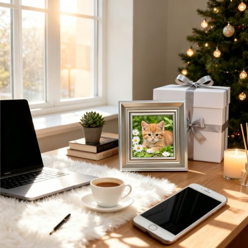 3x3 Silver Picture Frame, Real Glass, MDF, Black Backing, Wall/Tabletop - color: Silver, size: 3x3