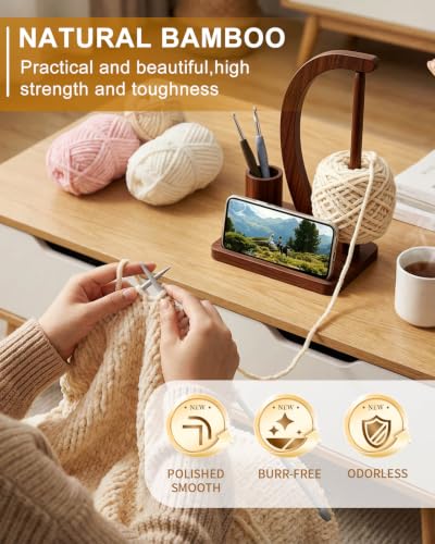 SPEENSUN Magnetic Bamboo Yarn Holder with Phone Stand, Black Finish - color: Black Finish