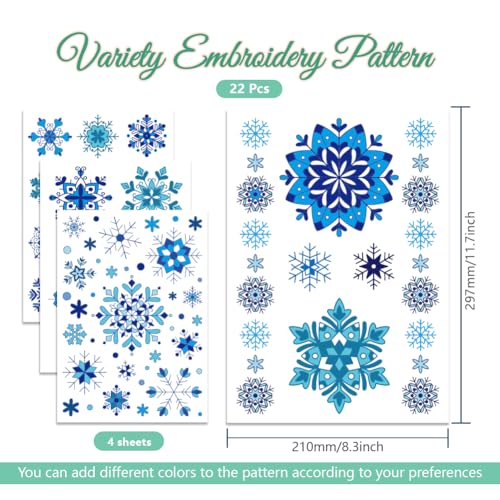 GLOBLELAND 4 Sheets Christmas Snowflake Water Soluble Embroidery Pattern - color: Blue Snowflake