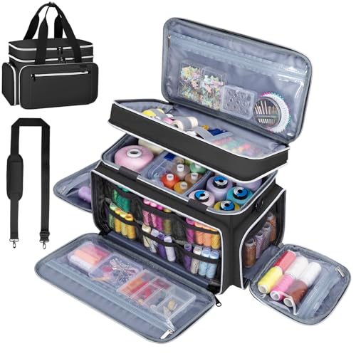 Anitor Sewing Supplies Organizer, Double Layer Sewing Storage Organizer - color: Black, size: Medium