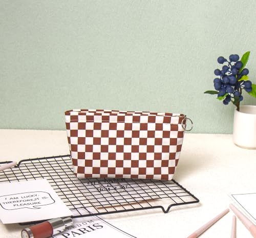 getgto 2 Pcs Makeup Bags, Large Cosmetic Bag Travel Toiletry Bag - color: Brown Checker
