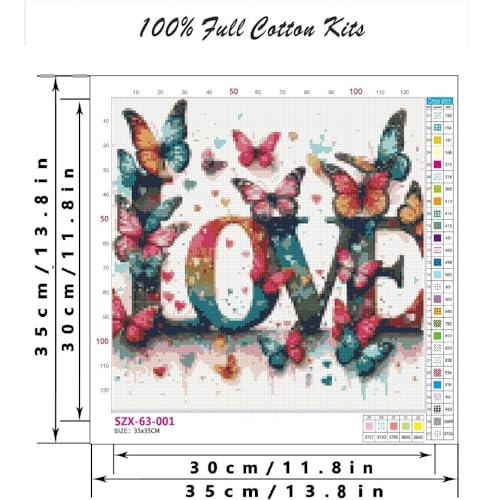 niurenmaoyi Stamped Cross Stitch Kits for Beginners,Counted Embroidery Craft Kits for Adults,Needlepoint Kits for Adults,Butterfly Love Wall Art 13.8X13.8In - color: Cross Stitch Kits0111-05